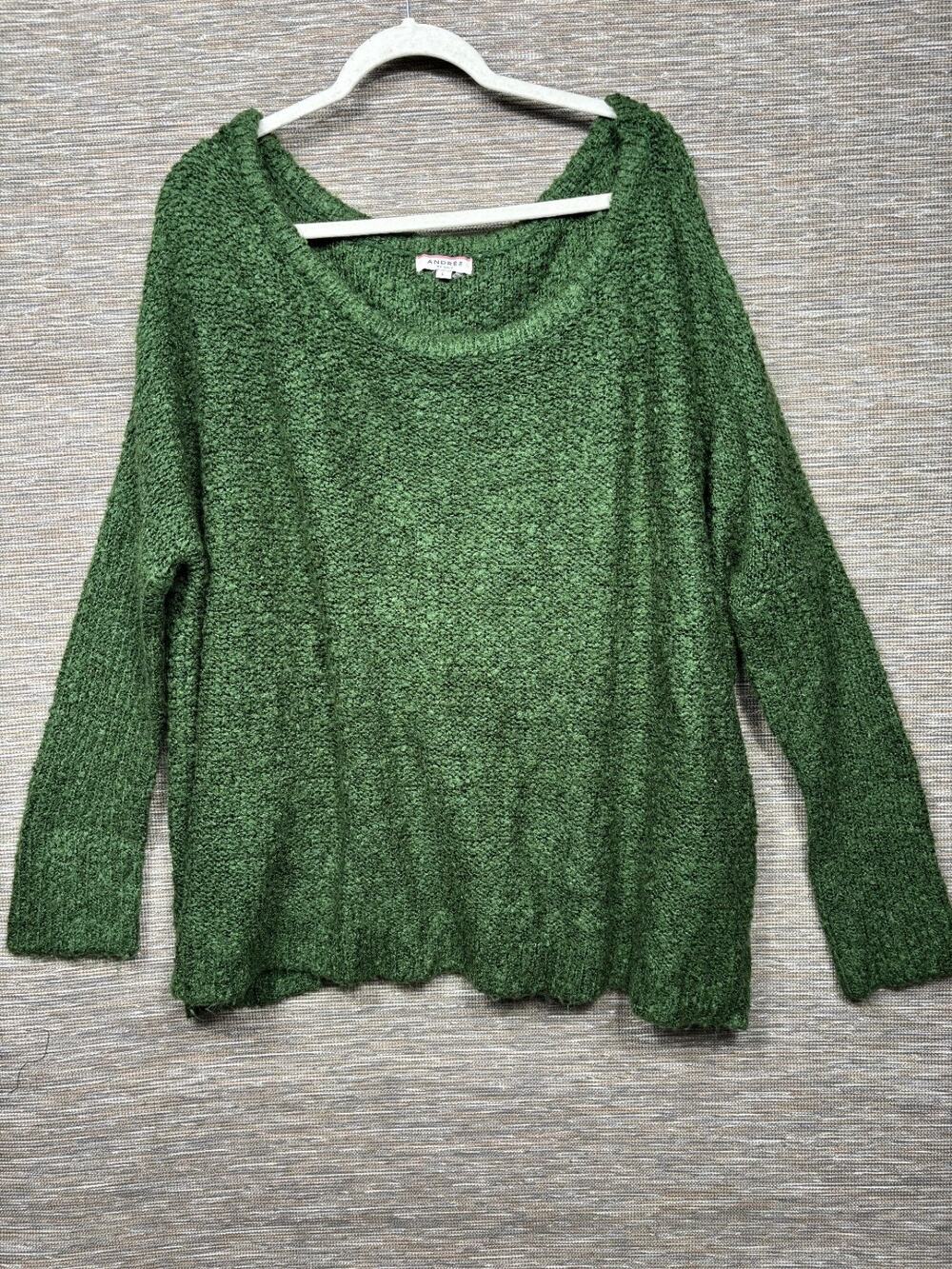 Andree by Unit Popcorn Sweater Womens Size L Green Scoop-Neck Long Sleeve